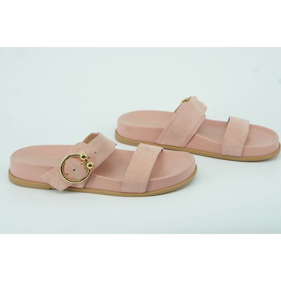 Stuart Weitzman Joni Buckle Slide Pink Leather Sandals Size 6.5 New Flat $395 - Picture 8 of 10